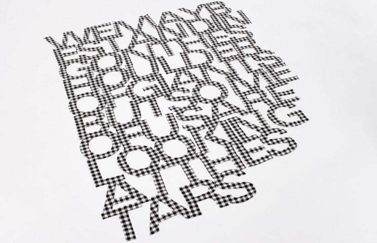 Derek Sullivan We May Be Standing on the Shoulder of Giants But Some of Us are Looking at the Stars , 2007, Laser-cut fabric (black and white gingham), 140 x 112 cm, Edition of 3