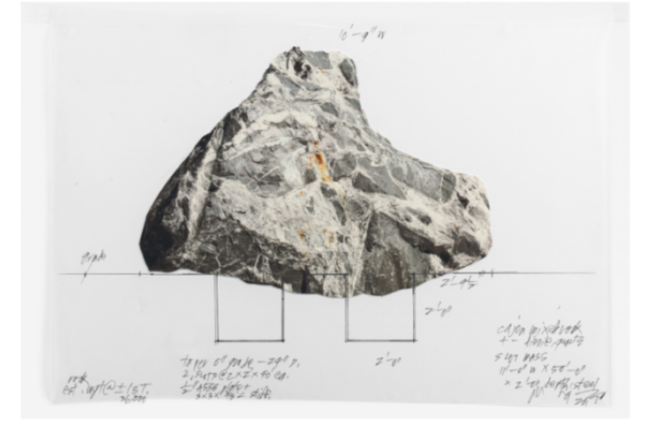 Michael Heizer, Slot Mass, section drawing 1968-2017.
Photo collage
Photo: Rob McKeever
Courtesy of Michael Heizer and Gagosian gallery.