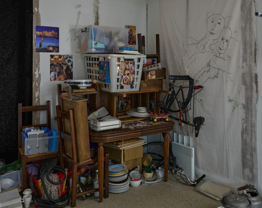 Tolia Astakhishvili, Personal and non personal happinesses are mixed up, 2025, drawings photographs collages found objects, dimensions variable. © Dylan Peirce.