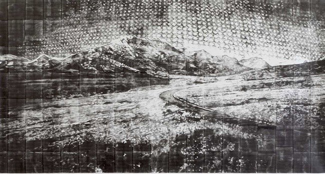 Didier Rittener, "En montagne", 2007, transfert sur papier, 271 x 498 cm, Courtesy de l'artiste
