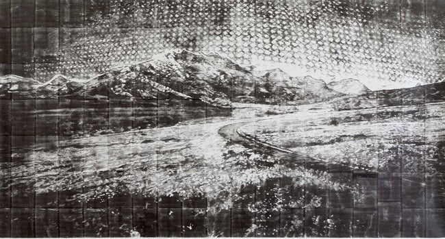 Didier Rittener, "En montagne", 2007, transfert sur papier, 271 x 498 cm, Courtesy de l'artiste
