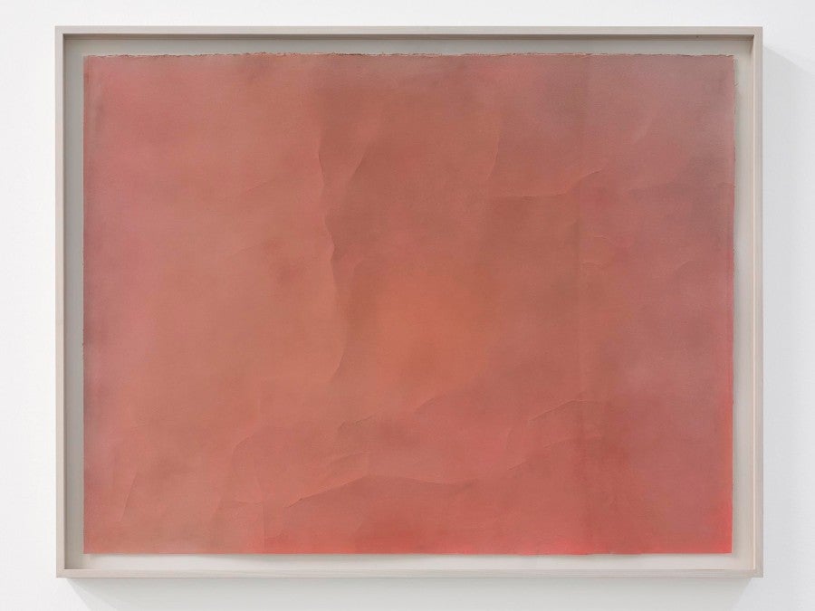 Guillaume Leblon, Aerosol (between pink and peach). 2019. Pastel sec sur papier, 79x109x7.5 cm. Vue de l'exposition, Aerosol, 2019 à Labor, Mexico.