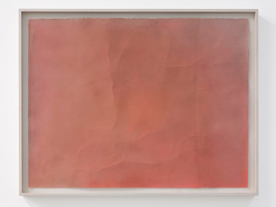 Guillaume Leblon, Aerosol (between pink and peach). 2019. Dry pastel on paper, 79x109x7.5 cm. Exhibition view, Aerosol, 2019 at Labor, Mexico.