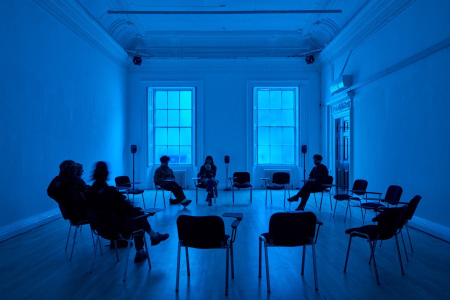 Valentin Noujaïm, <i>The Dark Wood</i>, 2026, installation de Valentin Noujaïm & Space Afrika, ICA, Londres, 2026, photo : Luke Walker.