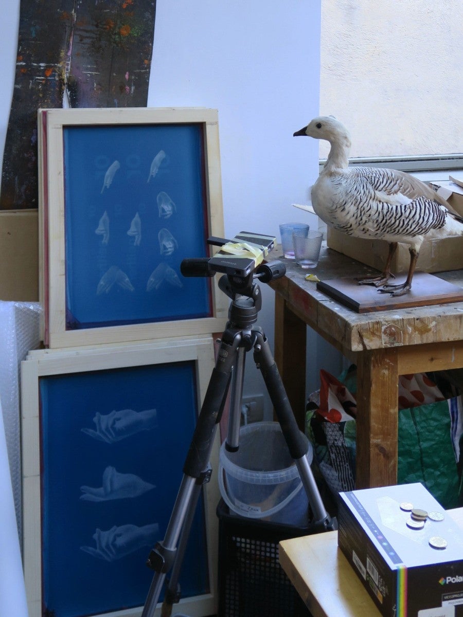 View of Benoît Maire's studio at the Villa Medici, 2022, Rome.