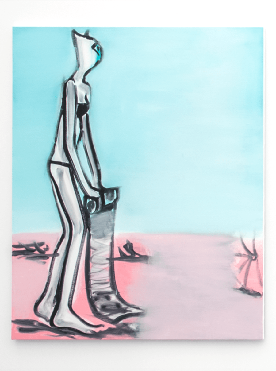 Alain Séchas, Sable Rose, 2015, huile sur toile, 162 x 130 cm. Collection particulière. Alain Séchas, Bleus plage n°2 (série de 15), 2016, huile sur papier, 76 x 56 cm.