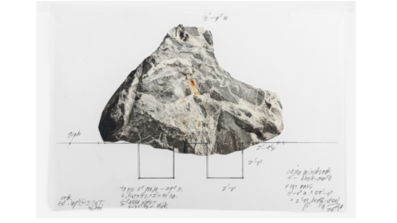 Michael Heizer, Slot Mass, section drawing 1968-2017.
Photo collage
Photo: Rob McKeever
Courtesy of Michael Heizer and Gagosian gallery.
